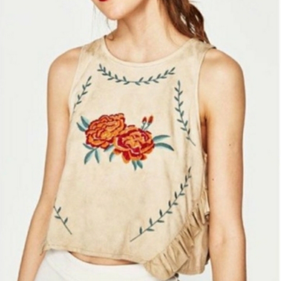 Zara Tops - Zara Rose Emboidered Crop Top